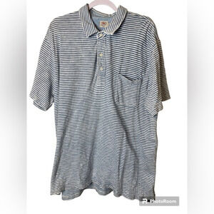 Faherty Men Shirt XXL Blue Striped Polo Short‎ Sleeve Point Collar Pullover Top